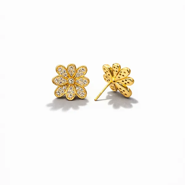 Gold_Plated_Brass_Daisy_Cz_Six_Petal_Flower_Stud_Earrings_For_Women